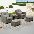 thumbnail image 4 of CHITA 5-Piece Outdoor Wicker Patio Furniture Set with Swivel Glider Chair, Outdoor Gray Wicker Chair and Ottoman with Cream Cushion, Brownish Gray, 4 of 16