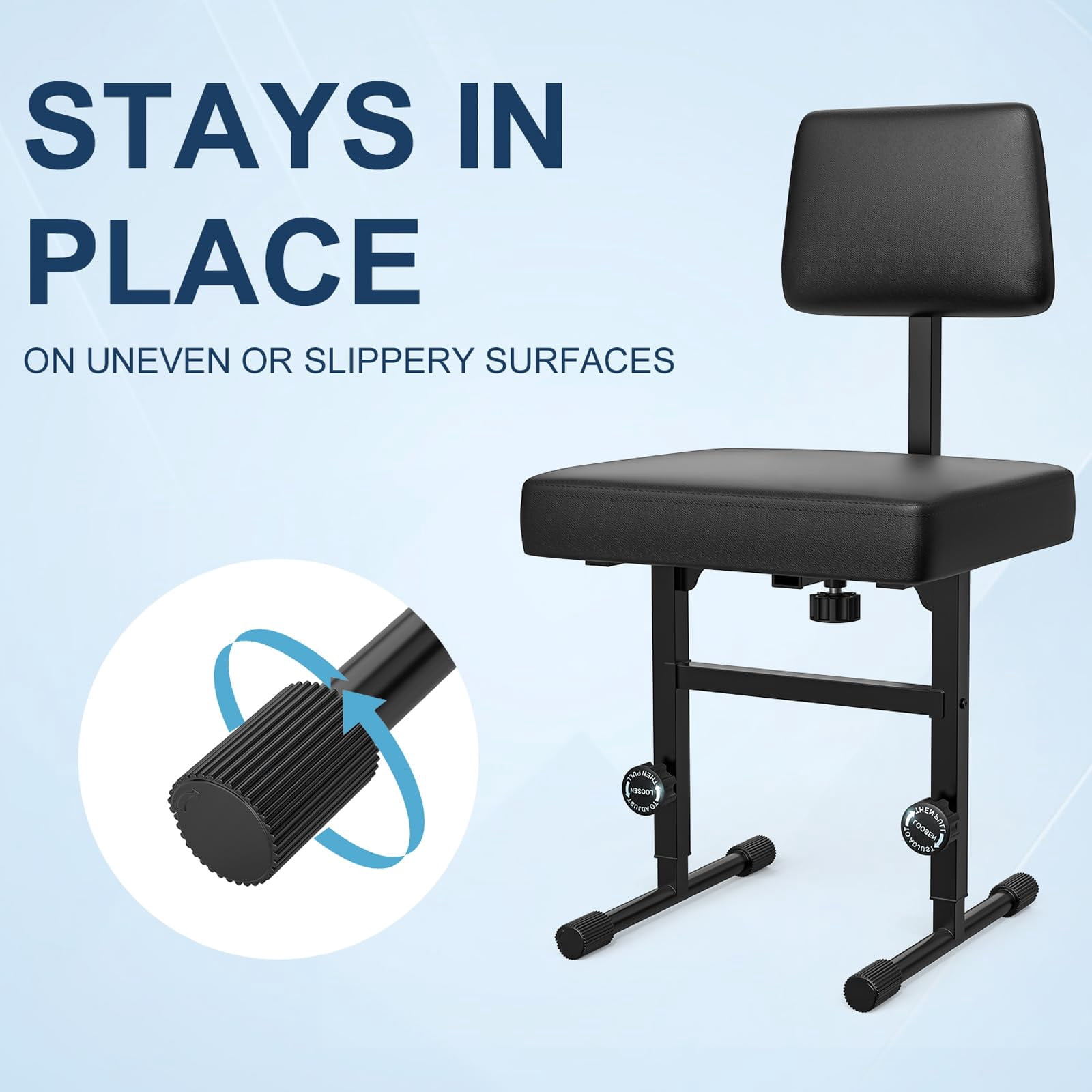 Keyboard Bench Piano Padded Cushion With Backrest Height Adjustable 17.5in - 22in Chair Black (thick Padding) Iron Legs