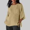 thumbnail image 2 of Hauts d'Été pour Femmes Élégants avec Manches 3/4 et Col Rond en T-Shirts Unis Confortables pour Femmes Kaki TTG, 2 of 4