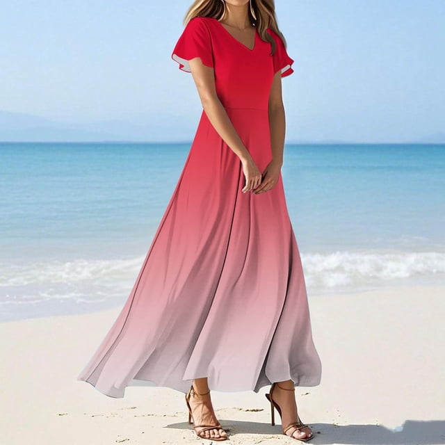 WILLBEST Vestidos Dama Vestido de Verano para Mujer Vestido Vintage de Longitud Media con Estampado Floral Manga Corta Cuello En V Primavera 561 Mediana