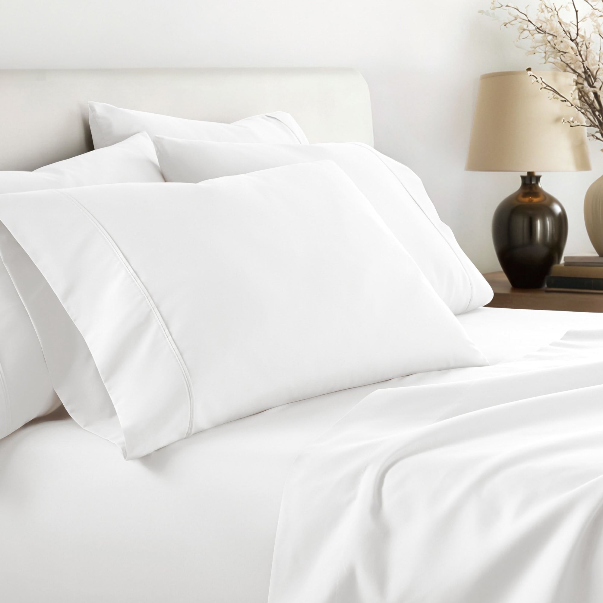 Noble Linens 2 Piece Pillow Case Set, White, Standard/Queen