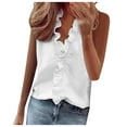 thumbnail image 1 of Hauts de Printemps pour Femmes Sans Manches à Volants Haut Habillé Col en V Blouse Décontractée Imprimée Chemises pour Femmes Blanc TG, 1 of 5