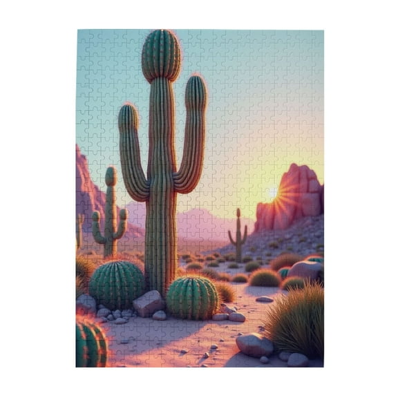 500 Piece Desert Sunset Cactus Jigsaw Puzzle For Adults Challenging & Relaxing Adult Puzzle Game Unique Artwork Great Gift Idea Vibrant Colors HighQuality Pieces