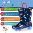 thumbnail image 2 of FUNCOO PLUS Toddler Kids Rain Boots Boys Light Up Waterproof Boots with Handles, Navy Space, Toddler Size 6, 2 of 7