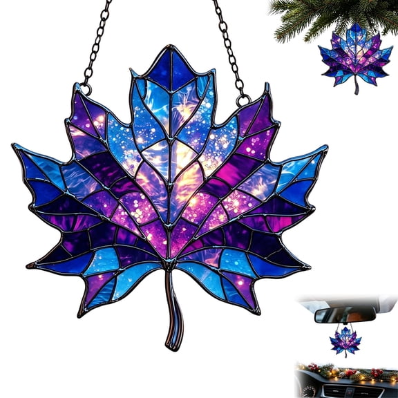 Clearance Under $1, 1 Pcs Maple Leaf Hanging Ornament, Stained-Glass Style Acrylic Suncatcher, Autumn Fall Window Wall Decor for Thanksgiving Home Decoration, 10*10cm(A)