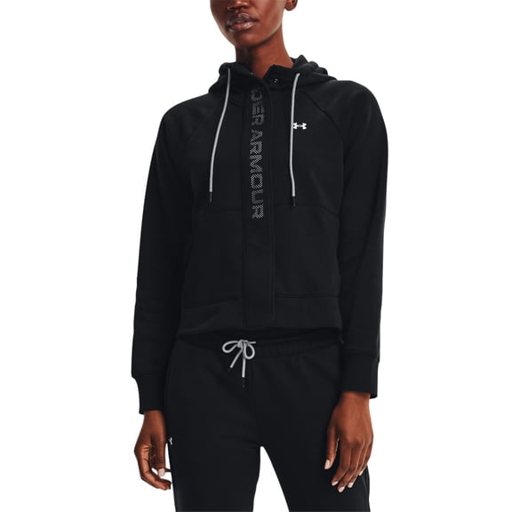 Under Armour Womens Rival Fleece Mesh-Trim Zip Hoodie,Black/White,X-Small