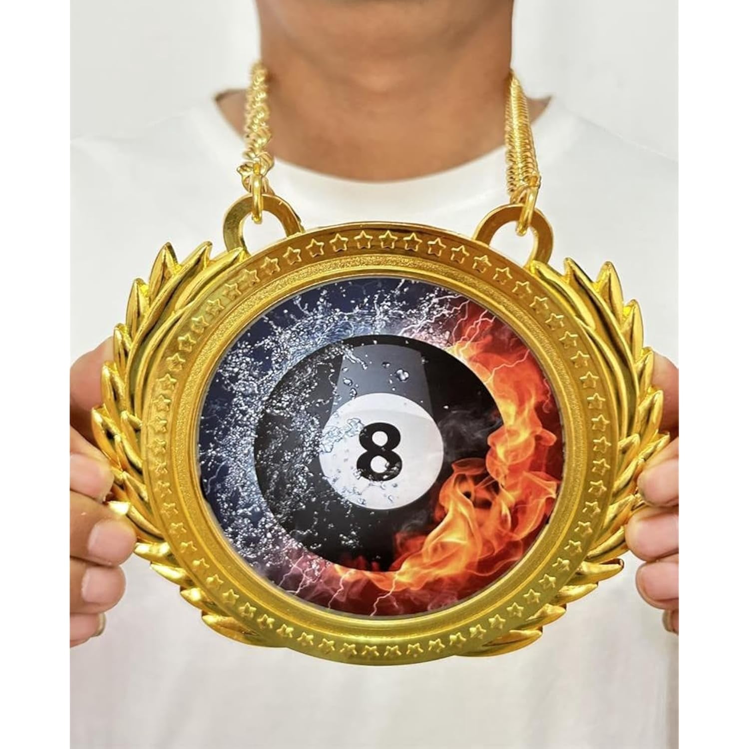 Black 8-ball Billiards Medal 6.3 X 5.5 Inches with Chain – Pool Tournament Award, Heavyweight 0.82 lb Metal Medallion for Competitions & Gifts