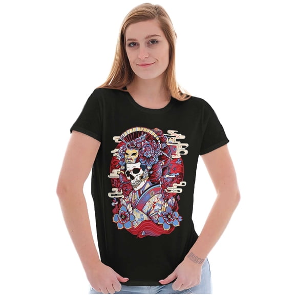 Traditional Skeleton Geisha Mask Womens Slim Fit Graphic Tee Brisco Brands S
