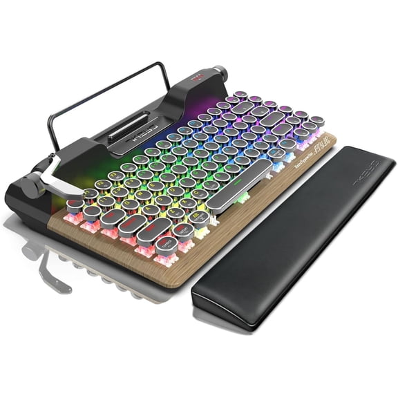 7KEYS Retro Typewriter Mechanical Gaming Keyboard, Vintage Style Computer Keyboard with Wireless Bluetooth5.0/Wired/2.4G, True RGB Backlight, Compatible with PC/Laptop/Tablet/Phone (Linear Switch)
