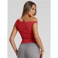 thumbnail image 5 of Womens Summer Off The Shoulder Sleeveless One Shoulder Ruched Asymmetrical Going Out Tank Crop Tops Shirts, 5 of 6