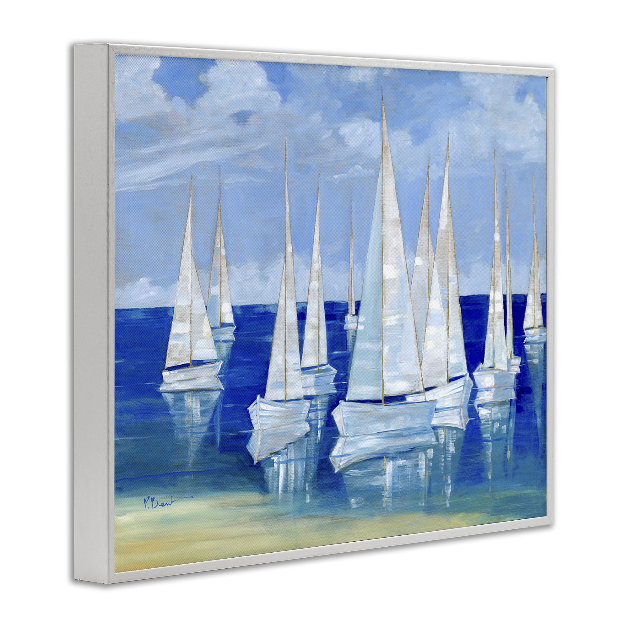Stupell Industries Blanco Beach Sailboats White Framed Giclee Art, design by Paul Brent