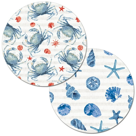 Wipe-Clean Round Reversible Shaped Placemats, Crabs, Set of 2, Made in The USA