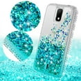 thumbnail image 3 of Cricket Debut/Vision 3/AT&T Calypso 1 & 2 (U318AA/U319AA) Liquid Glitter Phone Case Cover w/Tempered Glass Screen Protector - Clear/Teal, 3 of 5