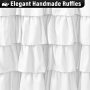 Seasonwood Farmhouse Ruffle Shower Curtain with Buttons and 12 Hooks for Bathroom, White, 72 x 72