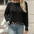 thumbnail image 6 of Drses Women Long Sleeve Top Bow Front Knitted Pullover Ribbon Lace Up Cable Jumper Knitwear Going Out Top, 6 of 8