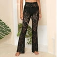 thumbnail image 4 of Utoimkio Clearance Women's Wide Leg Beach Pants Summer Casual Loose High Waisted Hollow Out Flare Pants for Women, 4 of 9
