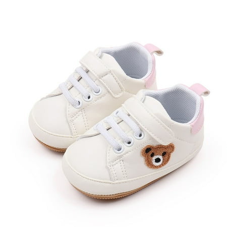 Huhudde Antislip PU Leather Shoes Cute Bear Baby Shoes for 0-18 Month Newborns