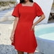 thumbnail image 2 of Vestido informal de manga corta con cuello cuadrado para mujer - Vestido mini con volantes de poliéster, tallas S-XL, 2 of 5
