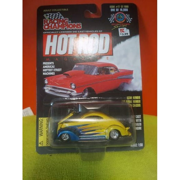 1998 Racing Champions Hot Rod Mag 1937 Ford Yellow/Blue Custom Diecast 1:58 Scale