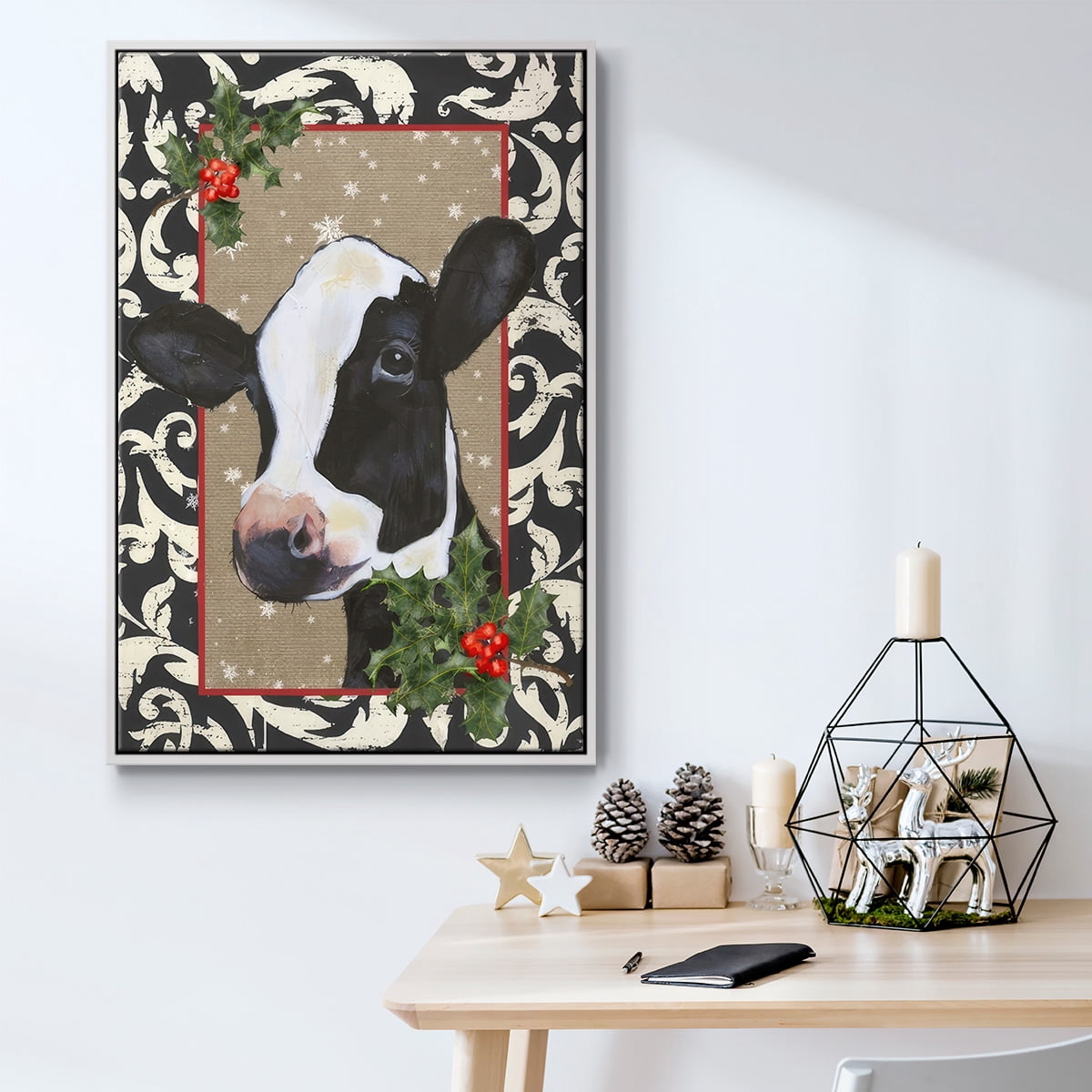 County Christmas Farm I - Framed Gallery Wrapped Holiday Canvas - 17 x 25 - White Frame