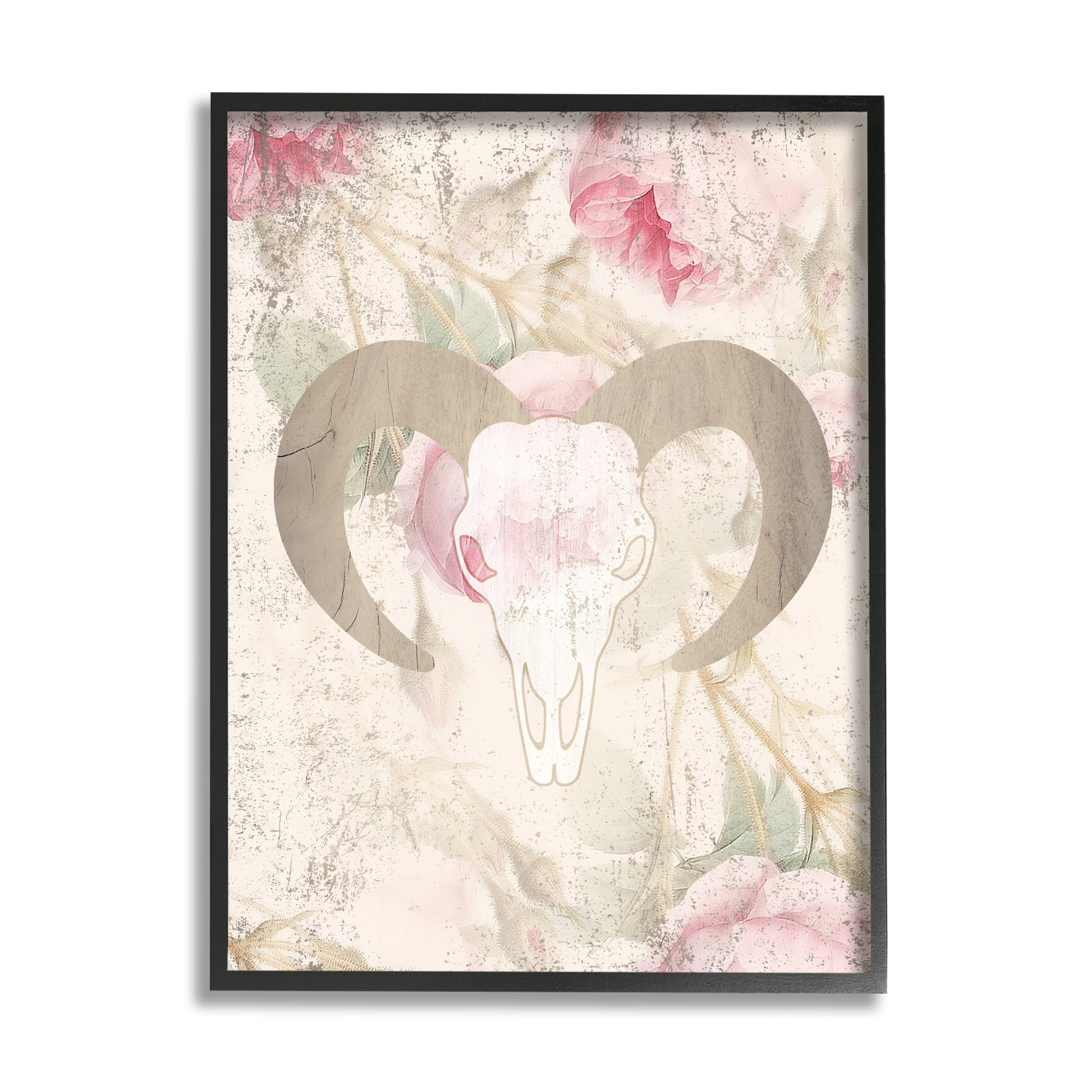 Stupell Industries Goat Skull Floral Rose Blooms Animals & Insects Painting Gray Framed Art Print Wall Art