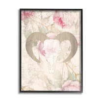 Stupell Industries Goat Skull Floral Rose Blooms Animals & Insects Painting Black Framed Art Print Wall Art