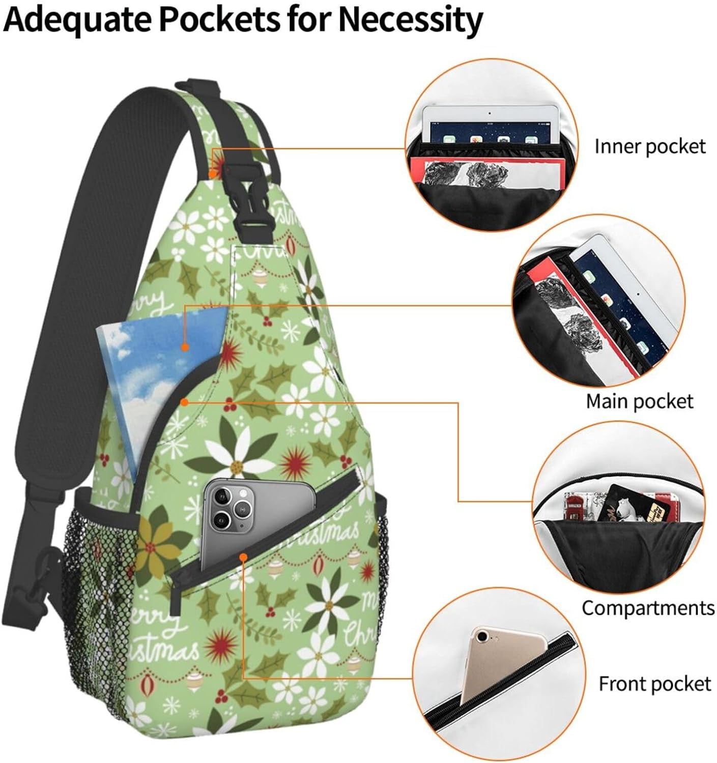 Blooming Red Christmas Flower Poinsettia Pattern Sling Bag Crossbody Hiking Travel Chest Bags Backpack Shoulder Daypack for Women Men