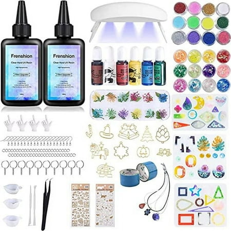 UV Resin Kit with Light,206Pcs Resin Jewelry Making Kit with 200g Fast Cure Clear Hard Low Odor UV Resin, Color Pigment, Resin Accessories, UV Resin Starter Kit for Jewelry Making
