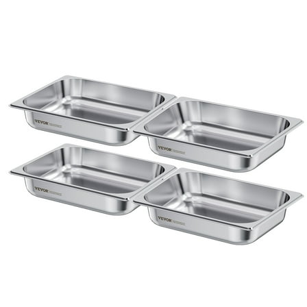 VEVOR 4 Pack Stainless Steam Hotel Pan, 1/2 Size Table Steam Pan, 2.5 Inch Deep Anti Jam Restaurant Supplies Reusable Rustproof Catering Storage for Home, Party, Restaurant, Hotel, Buffet