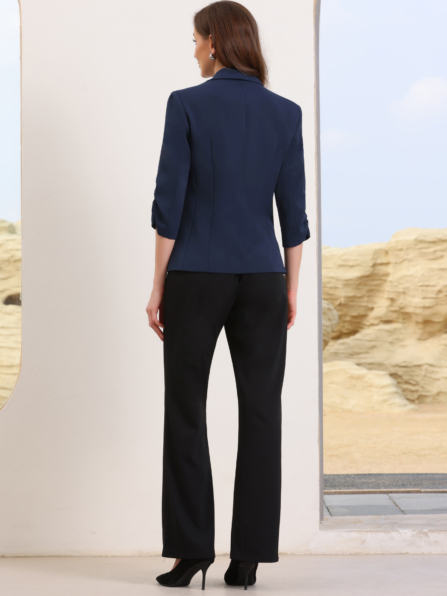 DARING DIVA Women's 3/4 Sleeve Shawl Lapel Work Blazer with Pockets S Royal Blue