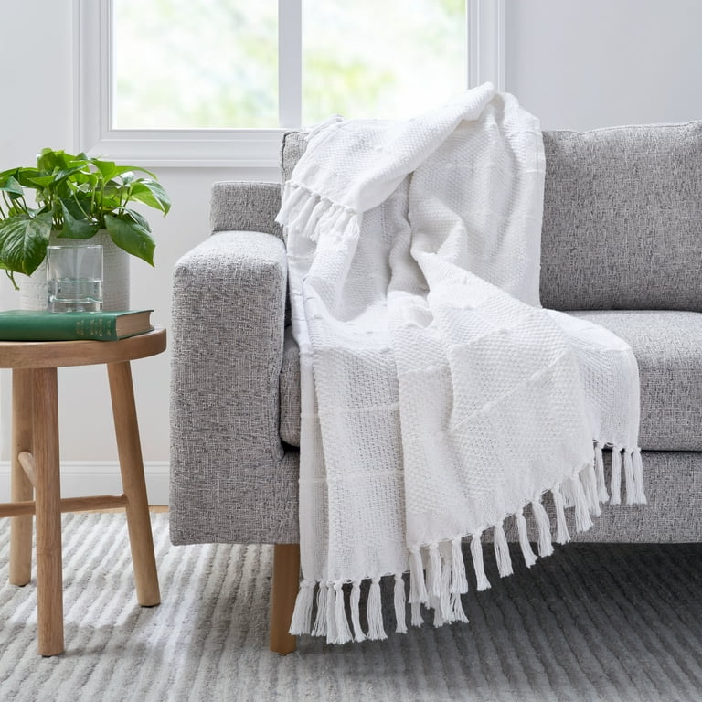 Gap Home Textured Organic Cotton Throw with Fringe White 50