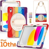 Dteck iPad 10th Generation Case 2022 with 360 Rotating Hand Strap Stand Carrying Shoulder Strap, Heavy Duty Full Body Shockproof Protective Case for iPad 10th Gen 10.9 inch, Rainbow Red