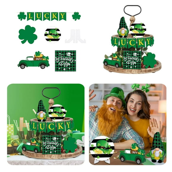Easter Tray Decoration - St Patrick'S Day St. Patricks Day Tiered Tray Decor Wooden Table Signs Green Block Wood Table Centerpieces with Holder for St. Patricks Home Holiday Decormother'S Day