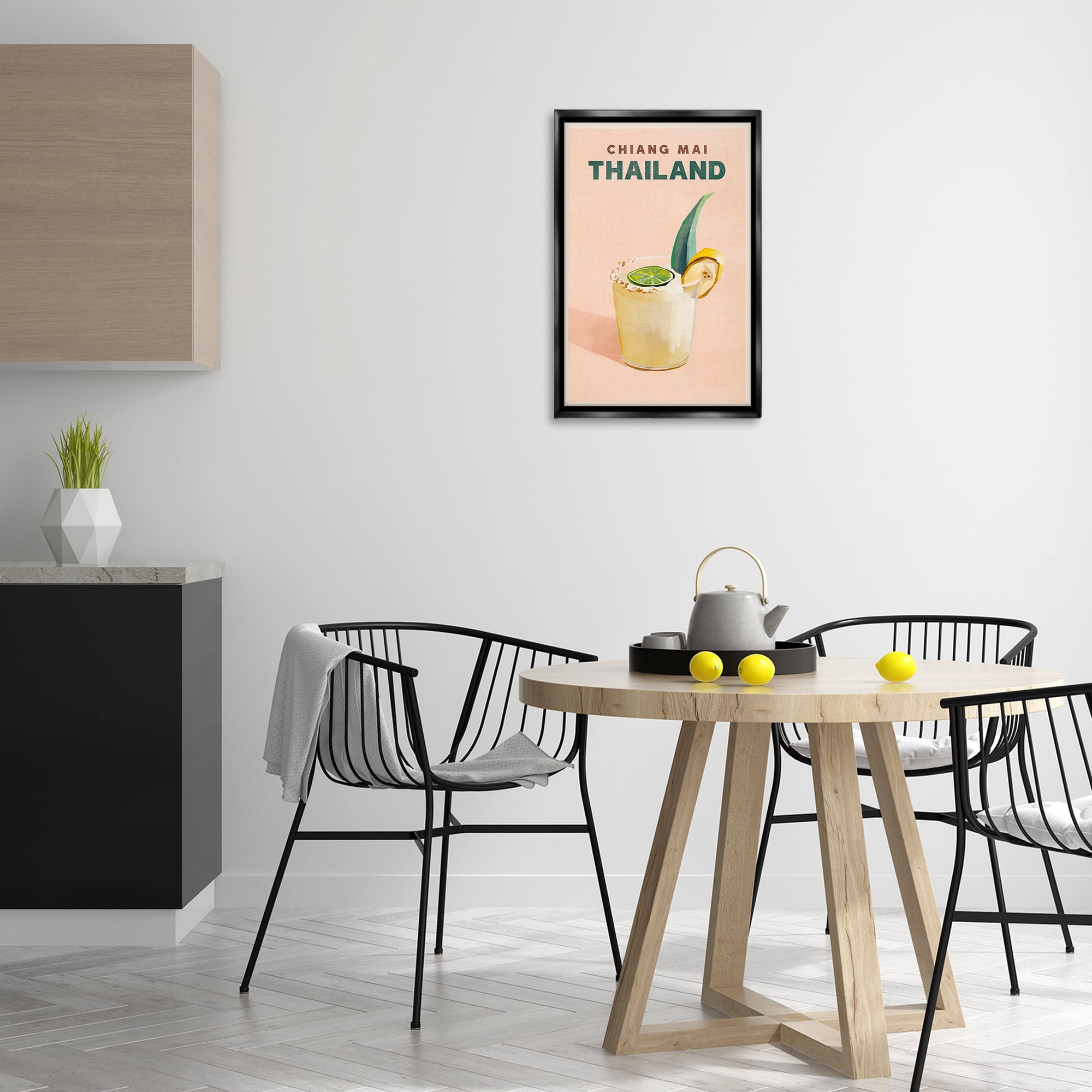 Stupell Industries Chiang Mai Thailand Cocktail Food & Beverage Painting Black Floater Framed Canvas Art Print Wall Art, 17 x 25
