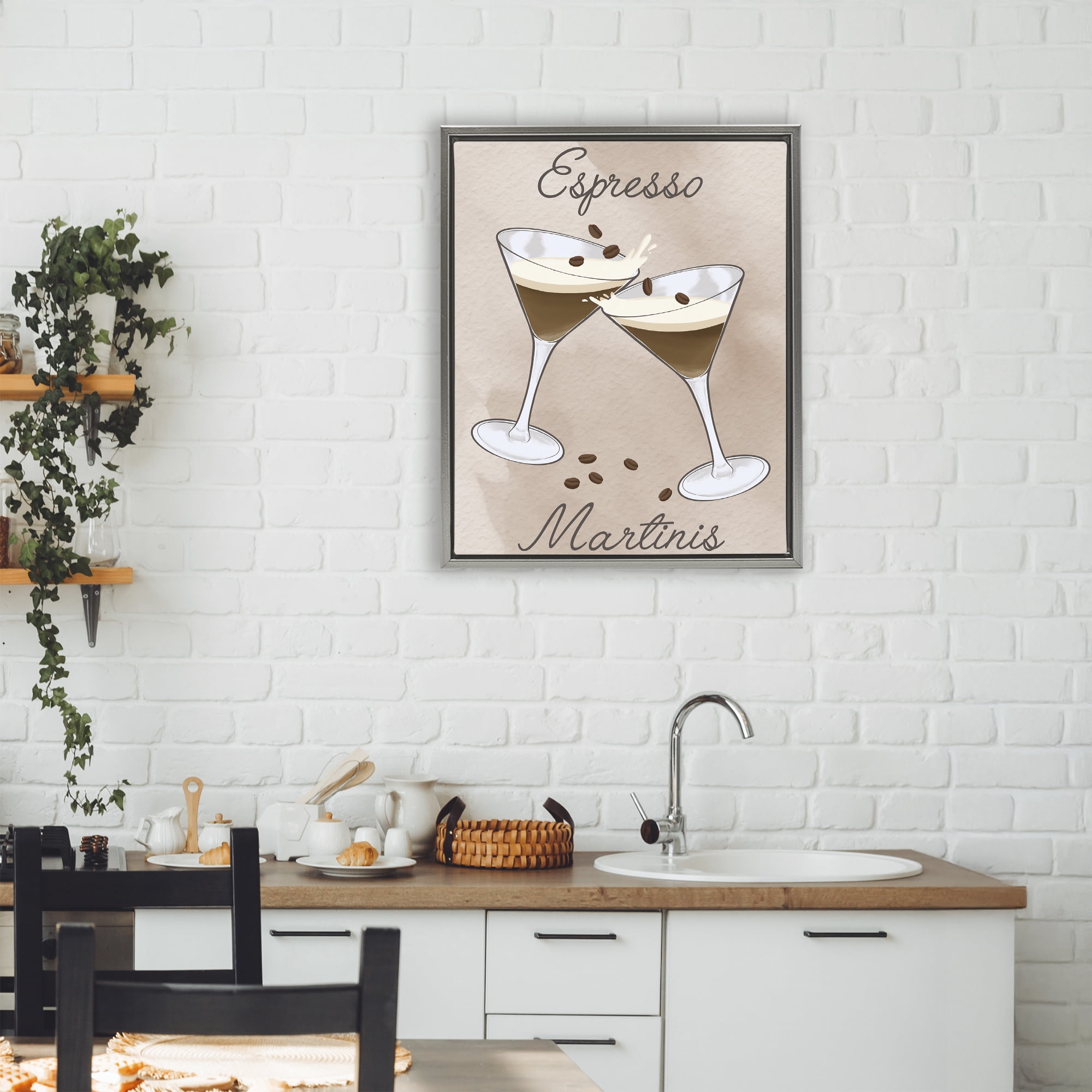 Stupell Industries Cheers Espresso Martinis Gray Framed Floater Canvas Wall Art, design by Marcus Prime