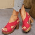 thumbnail image 3 of Platform Heels for Women Peep Toe Slingback Sandals Crooss Band Studded Chunky Lug Sole High Heeled Pumps Shoes Red Size 8, 3 of 6