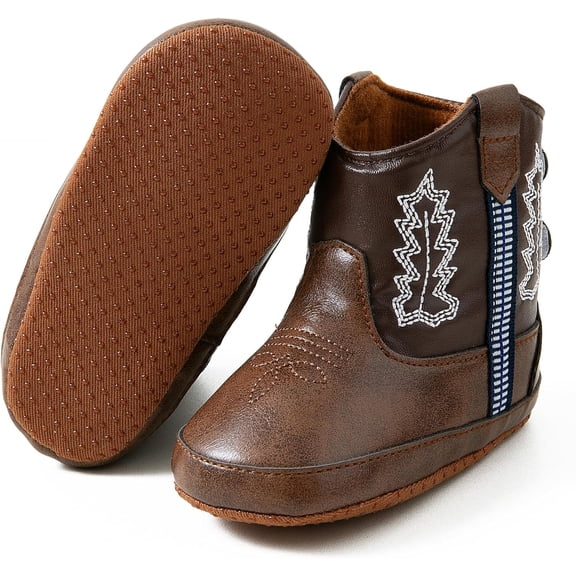 Leather Western Boots Cowboy Bootie Soft Sole Non-Slip Crib Shoes for Baby Infant Toddler