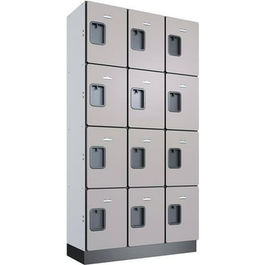 Global Industrial 299229 4-Tier 12 Door Wood Locker - 36 x 15 x 72 in. - Gray - Assembled