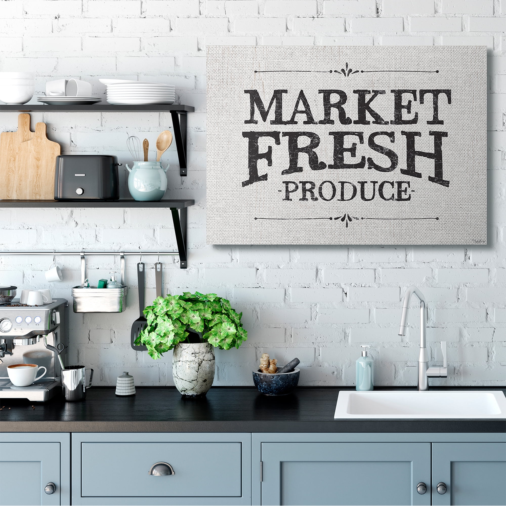Stupell Home Décor Market Fresh Produce Wood Texture Farm Word Design Canvas Wall Art by Gigi Louise