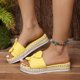 thumbnail image 2 of Sandalias de Cuña Negra para las Mujeres Pie Redondo Pescado Boca Bowknot Tejido Yute Espadrille Playa, Sandalias de Cuña Blanca para las Mujeres, 2 of 9