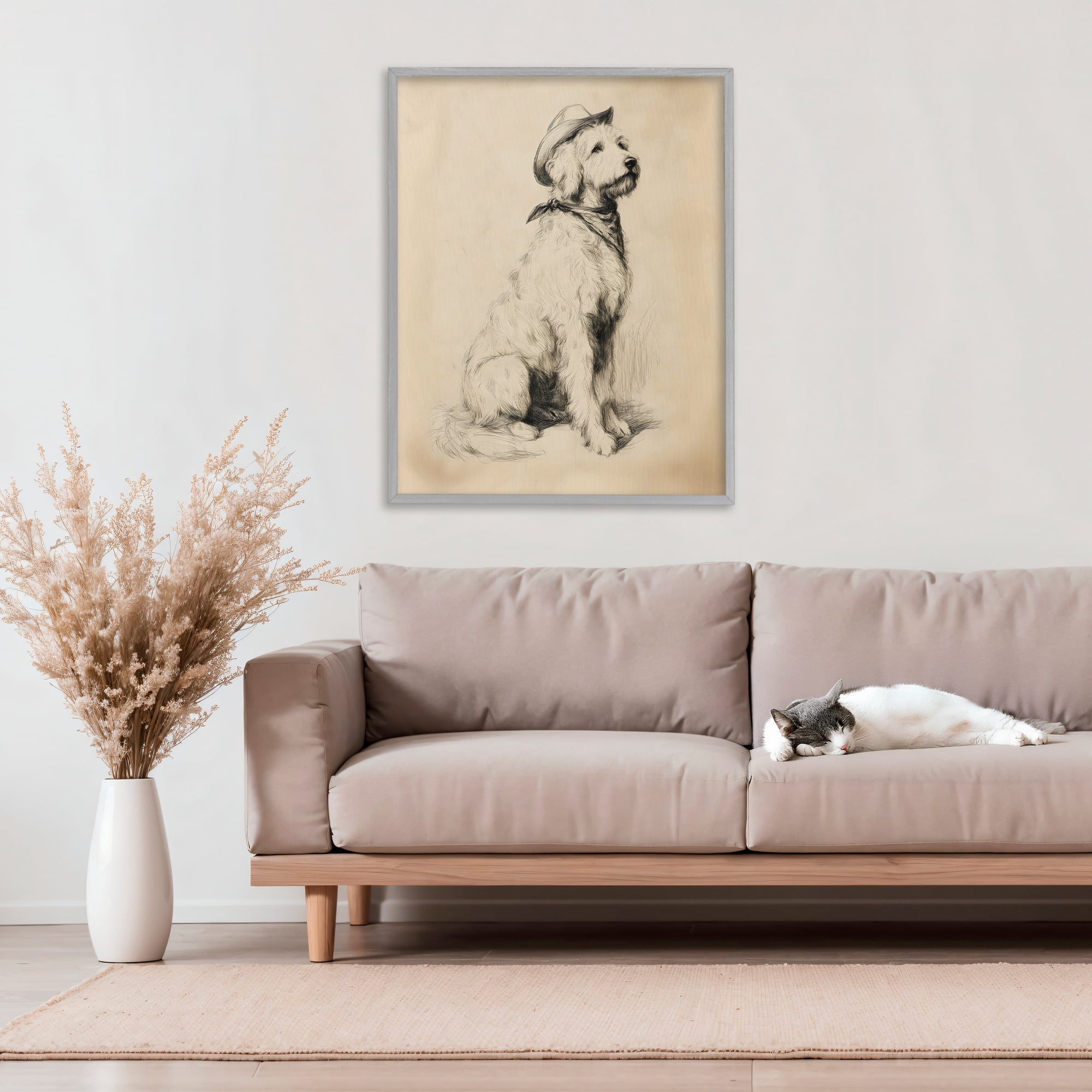 Stupell Industries Cowboy Goldendoodle Sketch Gray Framed Giclee Art, design by Arlington Prints