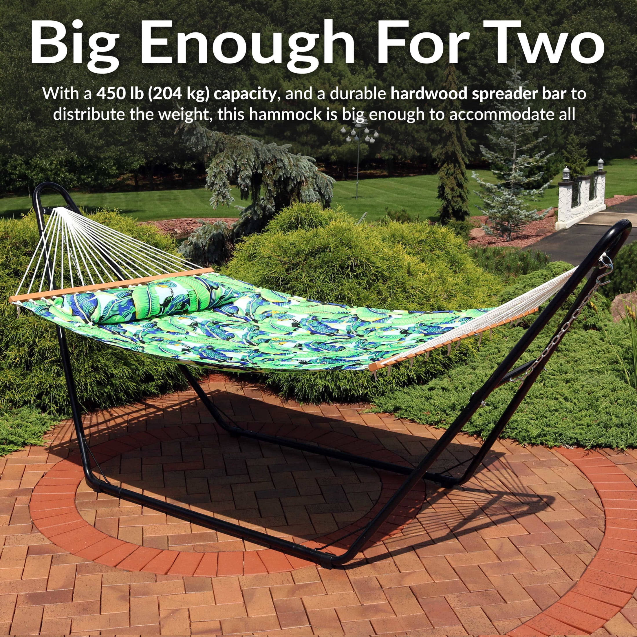 Sunnydaze 2-Person Quilted Polyester Spreader Bar Hammock, 450 lb - Exotic Foliage