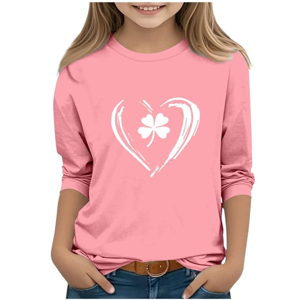 Blusas y camisas de manga larga y cuello redondo para niños con estampado del Día de San Patricio, manga 3/4/cuello redondo tres cuartos, parte inferior y superior para niños, parte superior de poliés