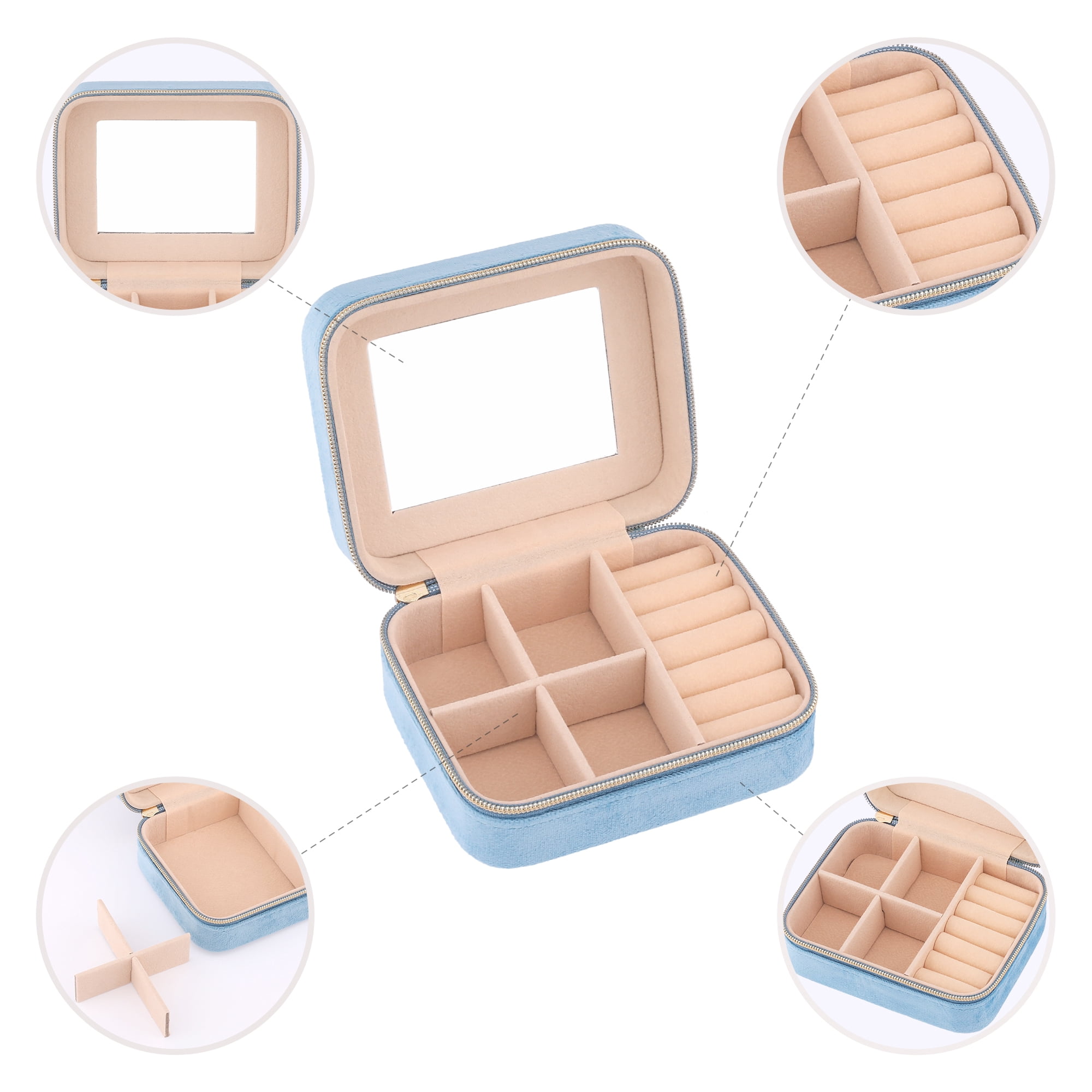 Unique Bargains Portable Velvet Jewelry Organizer Case for Women Blue