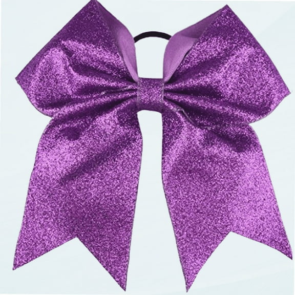 Glitter Cheer Bows - Cheerleading Softball Gifts for Girls and Women Team Bow with Ponytail Holder Complete your Cheerleader Outfit Uniform Strong Hair Ties Bands Elastics by (1) (Purple)