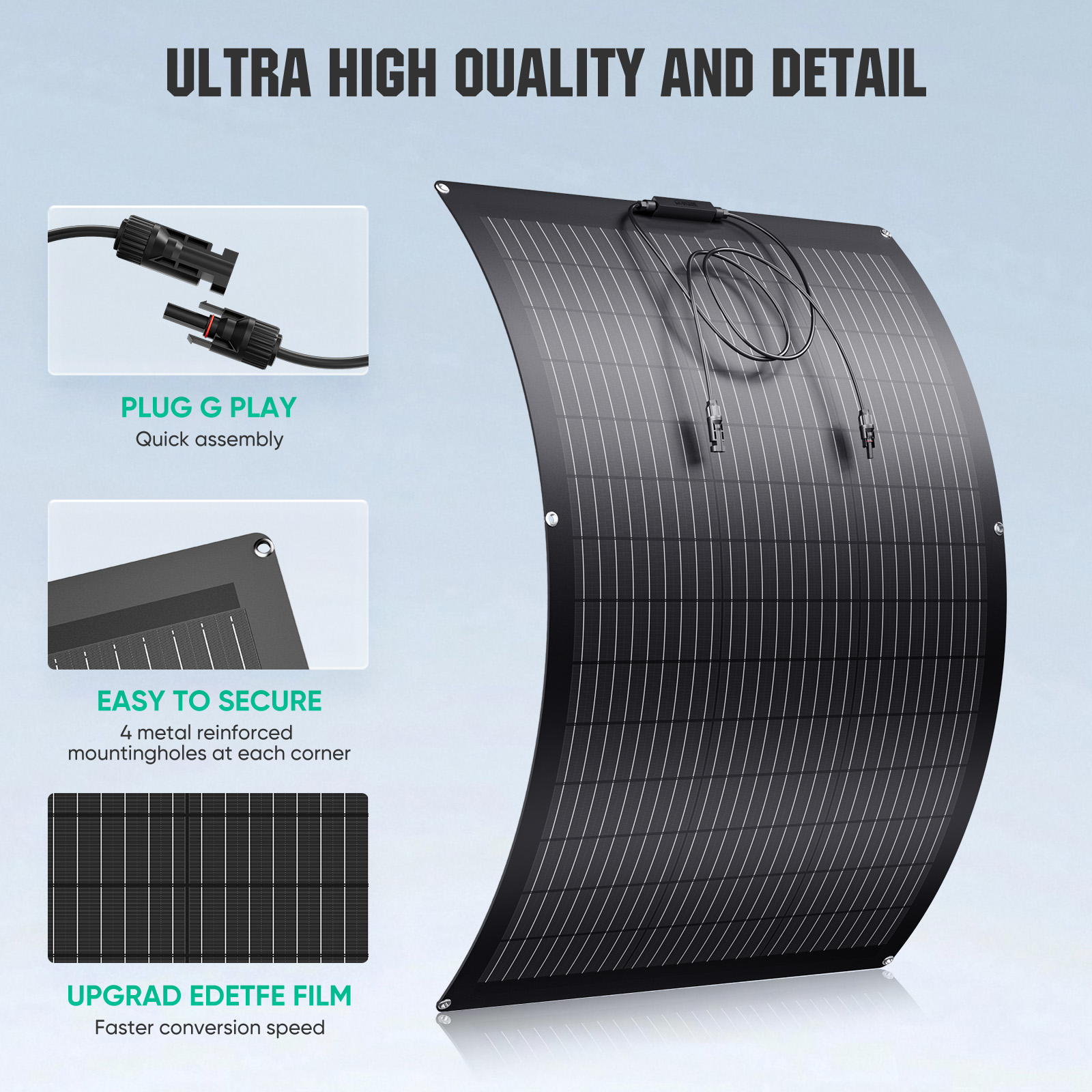 WERCHTAY 150W Flexible Solar Panels Monocrystalline for 12V Battery Charging, with MC4 Connector, IP67, for RV Boat Camper Van Trailer Off-Grid Use