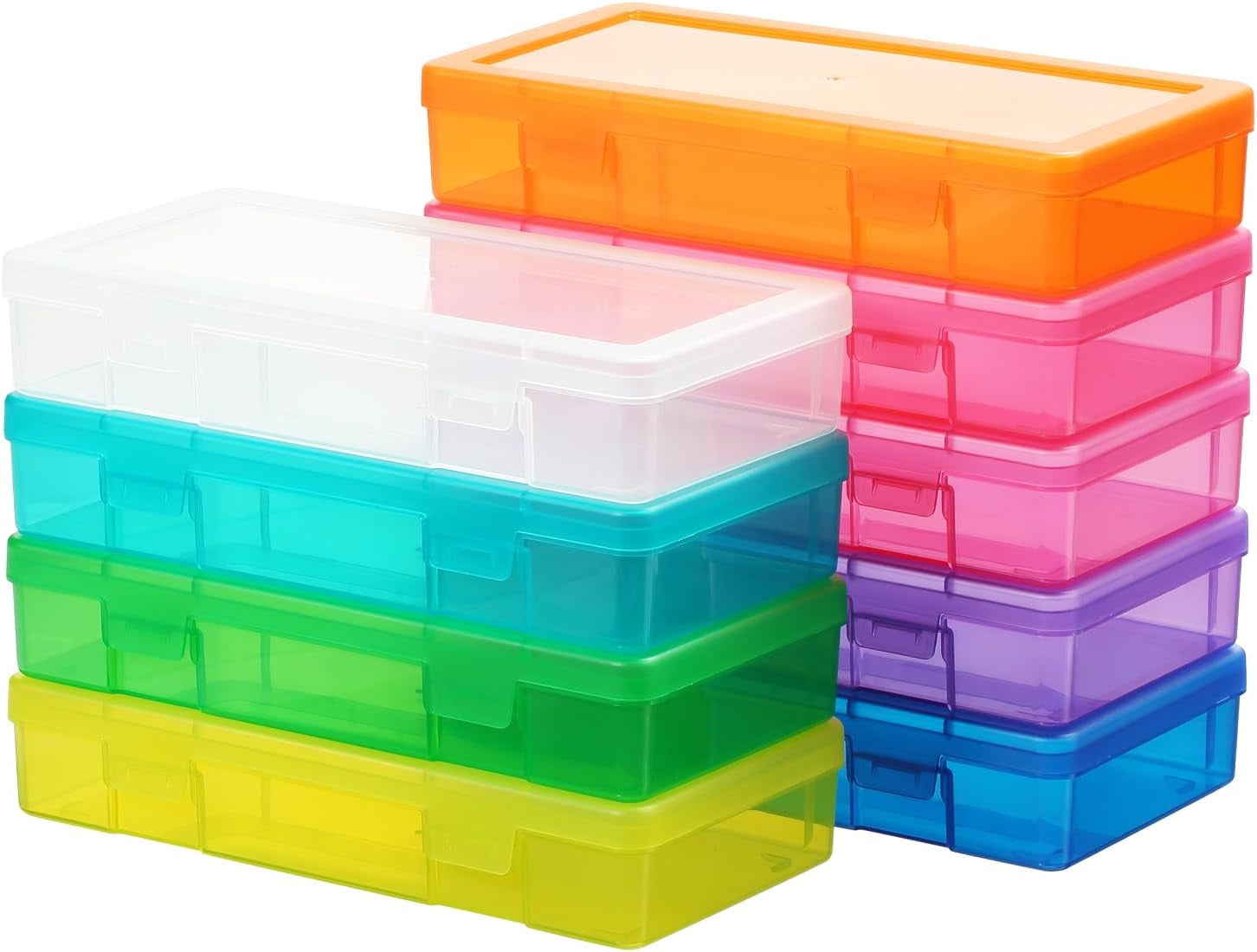 9 Pack Medium Colored Plastic Craft Organizer Boxes with Latching Lids, Mini Storage Containers for Art Supplies, Pencil, Lego, Crayon Storage