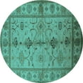 thumbnail image 1 of Ahgly Company Indoor Round Oriental Turquoise Blue Traditional Area Rugs, 7' Round, 1 of 4