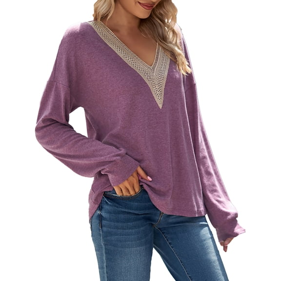 Vedolay Long Sleeve Blouses for Women 2023 Boho Long Sleeve Casual Loose Tops Purple,XL