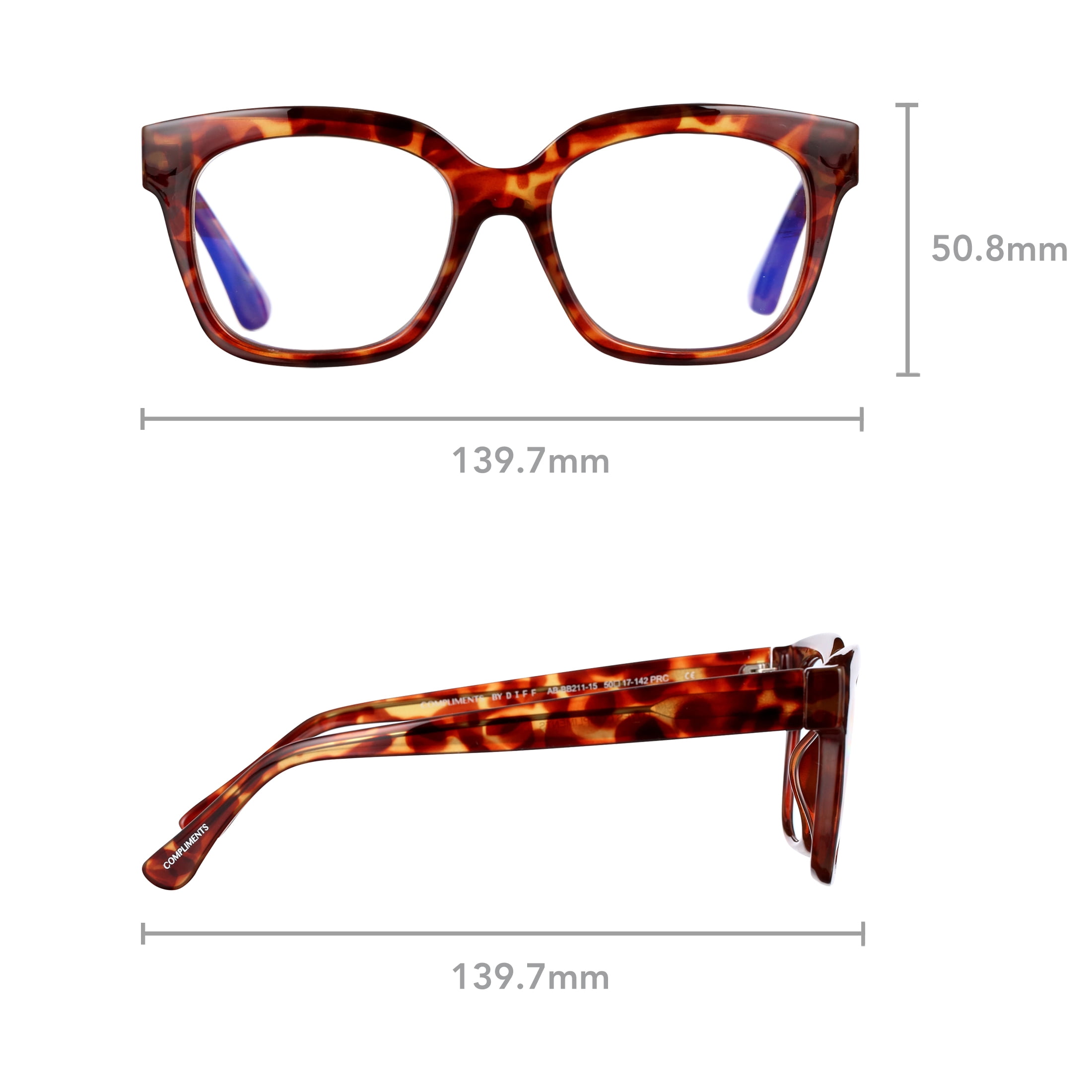Compliments by DIFF Eyewear Ava Blue Light Reading Glasses Amber Tortoise +1.5